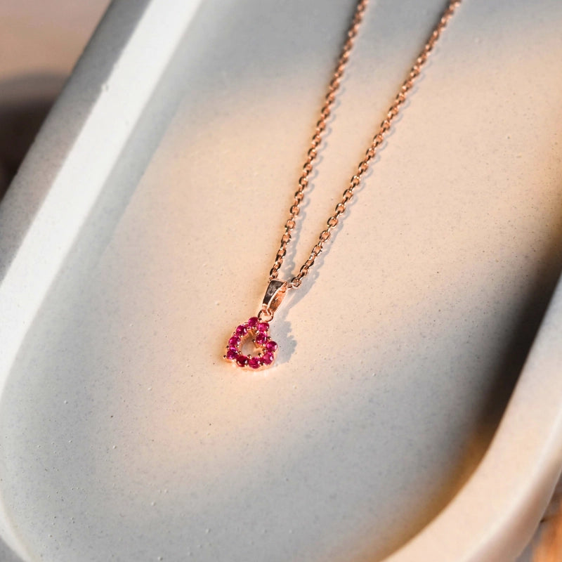 Pink Heart Rose Gold Plated Necklace