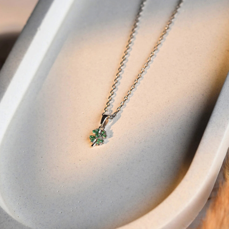 Lucky Clover Rhodium Plated Silver Necklace