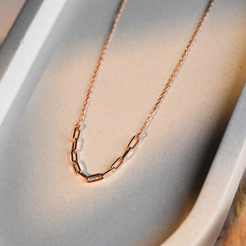 Minimalist Rose Gold Paperclip Chain Necklace for Women