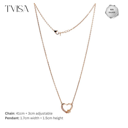 Sterling Silver Heart Pendant Necklace with Flower Detail | Rose Gold Plated