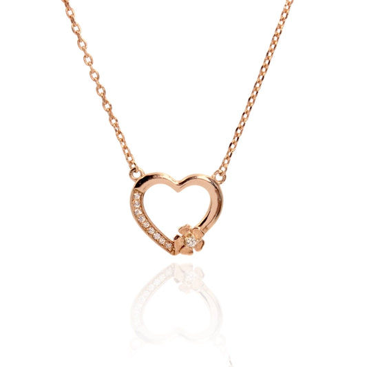 Sterling Silver Heart Pendant Necklace with Flower Detail | Rose Gold Plated