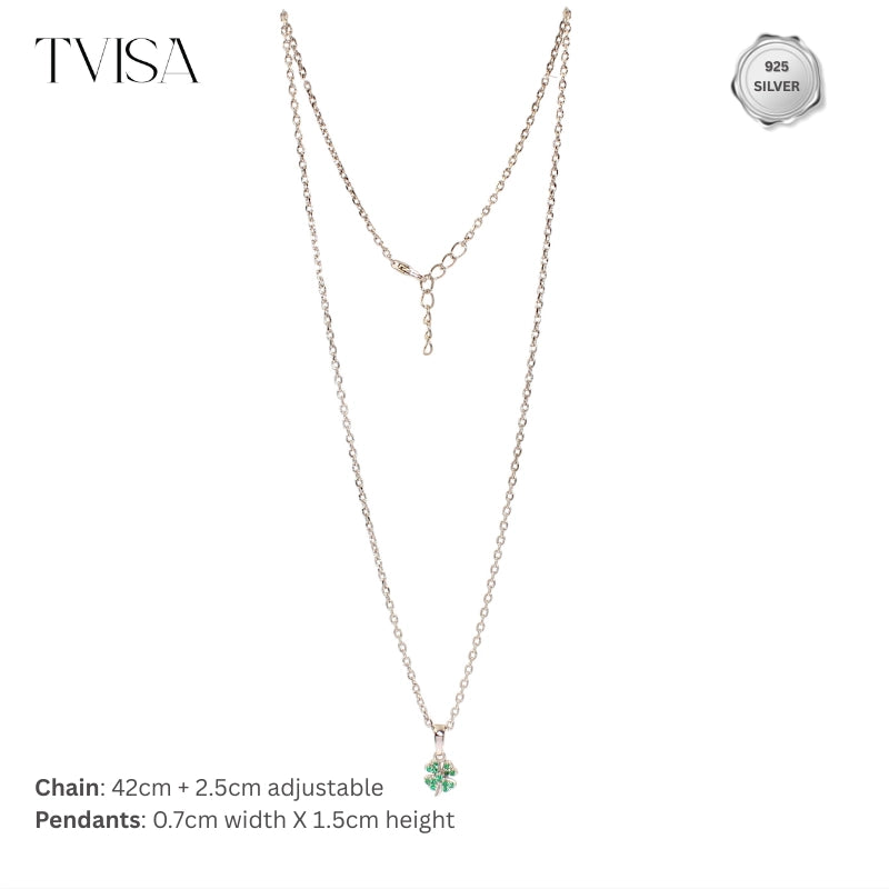 Lucky Clover Rhodium Plated Silver Necklace