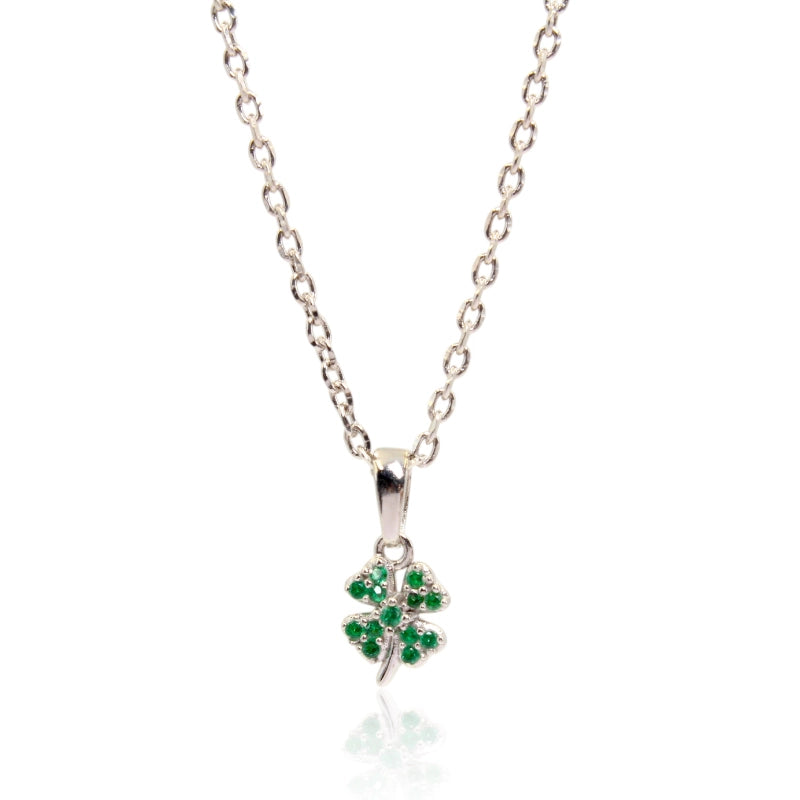 Lucky Clover Rhodium Plated Silver Necklace