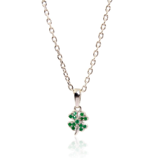Lucky Clover Rhodium Plated Silver Necklace