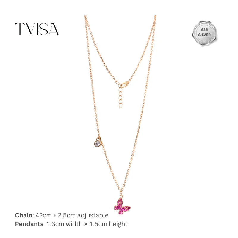 Rose Gold plated Butterfly Pendant Necklace with Pink Crystals