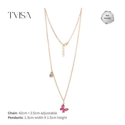 Rose Gold plated Butterfly Pendant Necklace with Pink Crystals