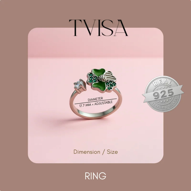 The Tvisa Emerald Clover Glow Ring With Rhodium Plating