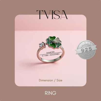 The Tvisa Emerald Clover Glow Ring With Rhodium Plating