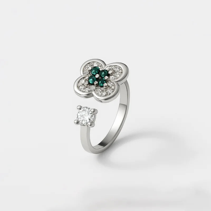 The Tvisa Emerald Blossom Ring With Rhodium Plating