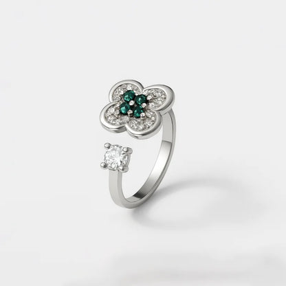 The Tvisa Emerald Blossom Ring With Rhodium Plating