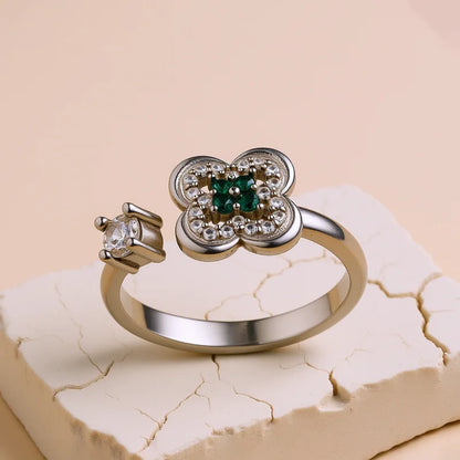 The Tvisa Emerald Blossom Ring With Rhodium Plating