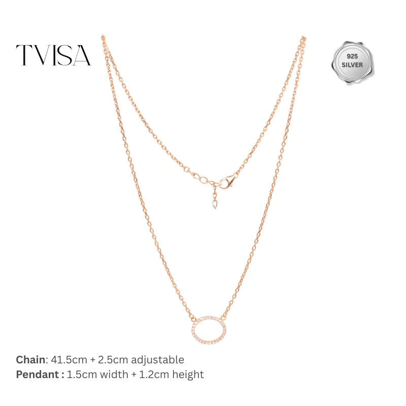 Sterling Silver Circle Pendant Necklace – Rose Gold Coated