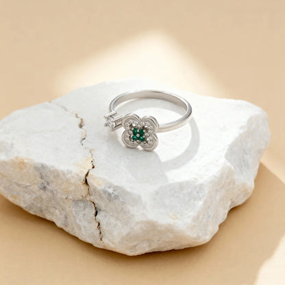 The Tvisa Emerald Blossom Ring With Rhodium Plating