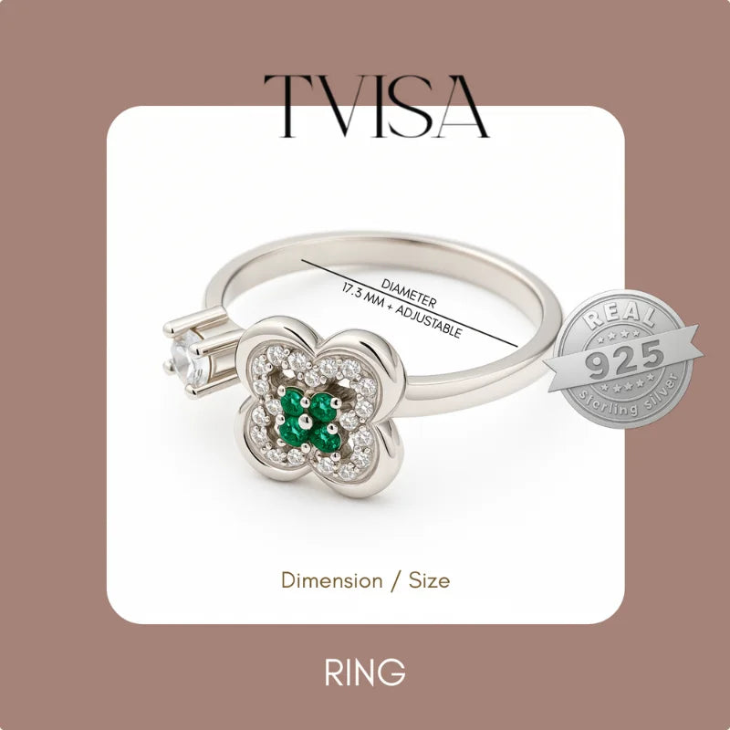 The Tvisa Emerald Blossom Ring With Rhodium Plating