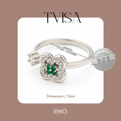 The Tvisa Emerald Blossom Ring With Rhodium Plating