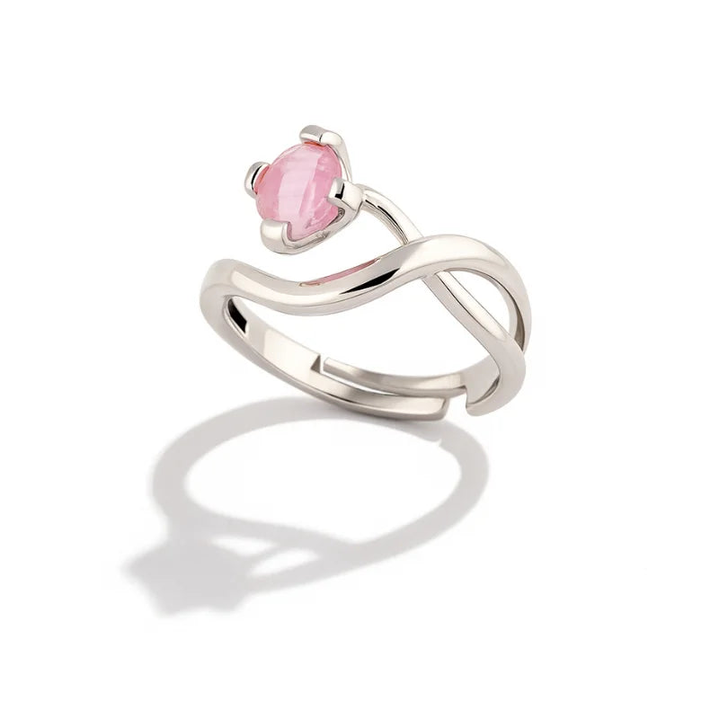 Elegant Roselle Embrace Ring With Rhodium Plating