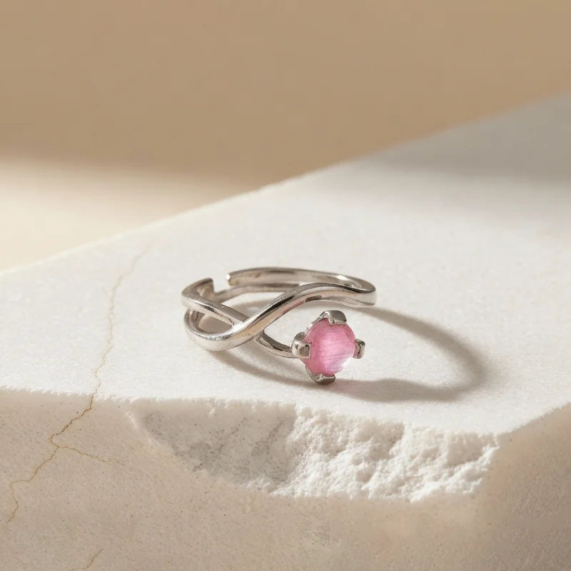 Elegant Roselle Embrace Ring With Rhodium Plating