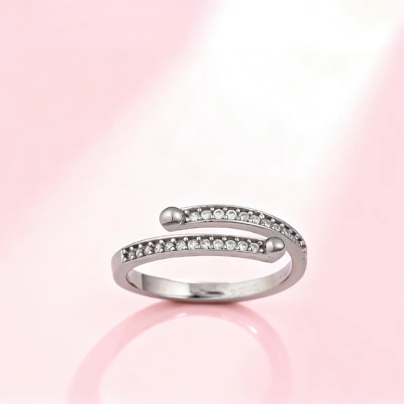 Elegant Celeste Curve Ring With Rhodium Plating