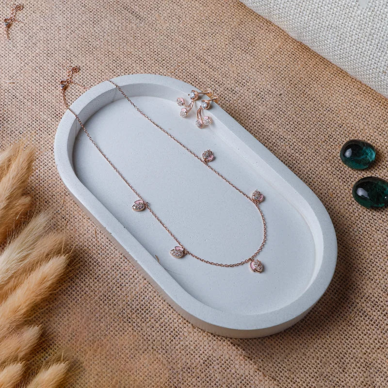 Lotus Bud Charm Necklace with Earrings