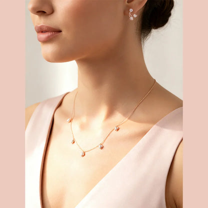 Lotus Bud Charm Necklace with Earrings