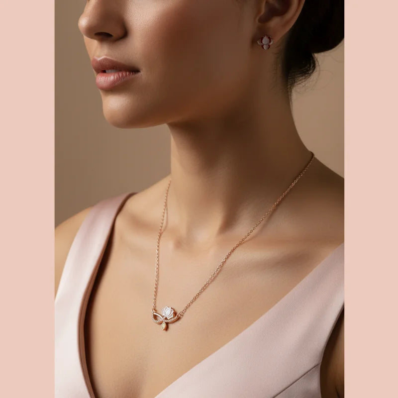 Bloom Grace Lotus Pendant Chain & Earrings Set