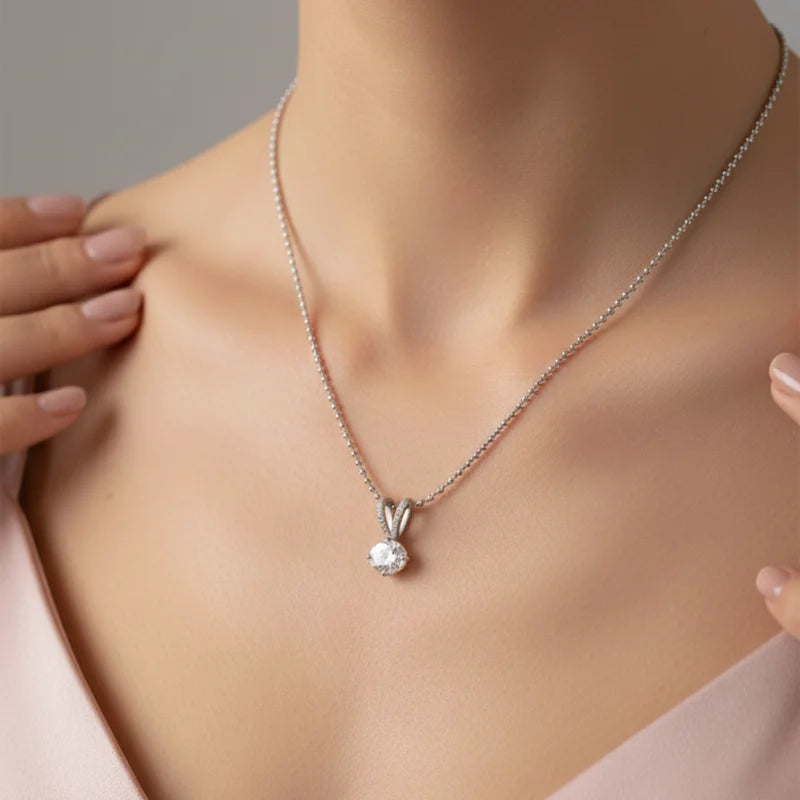 Silver Zircon Pendant with Ball Chain