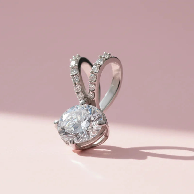 Silver Zircon Pendant with Ball Chain