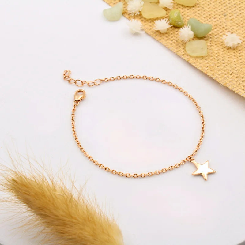 Star Charm Bracelet with Rose Gold Plating on 925 Sterling Silver