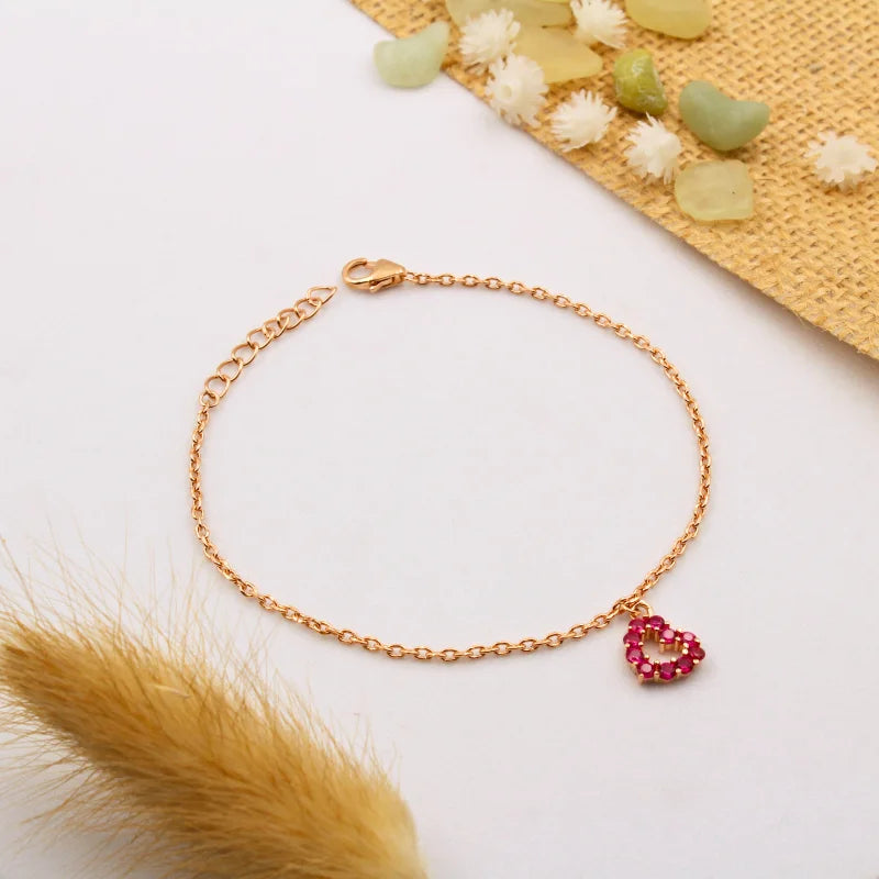 Heart Charm Bracelet in 925 Sterling Silver with Rose Gold Plating