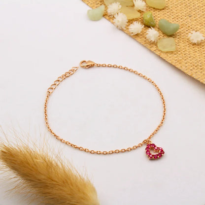 Heart Charm Bracelet in 925 Sterling Silver with Rose Gold Plating