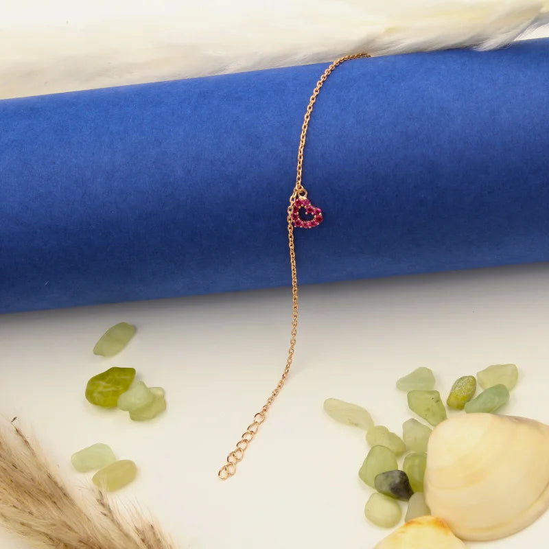 Heart Charm Bracelet in 925 Sterling Silver with Rose Gold Plating