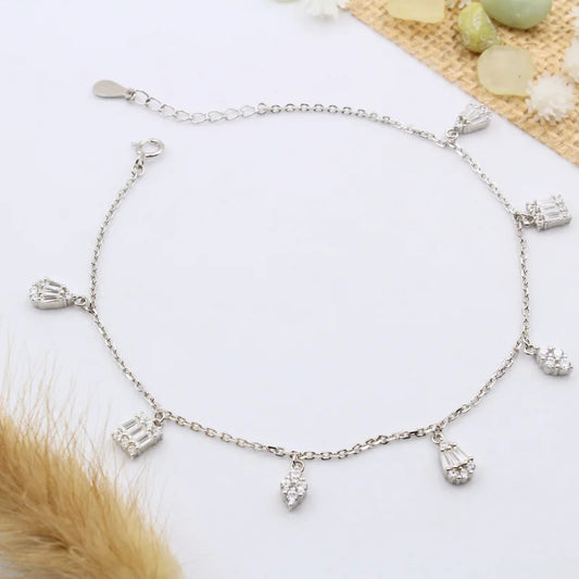 Sterling Silver Crystal Drop Charm Bracelet