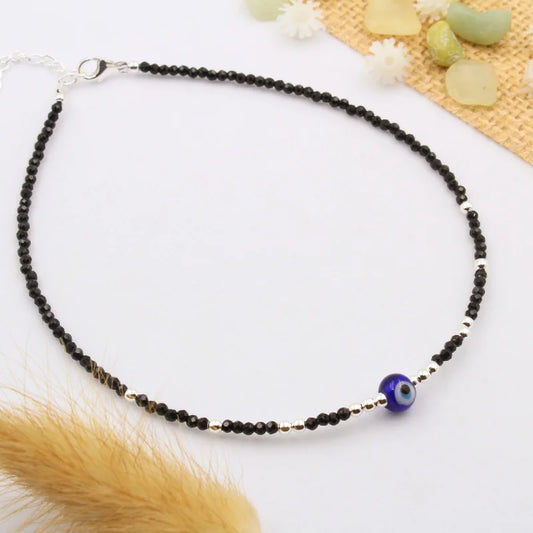 Sterling Silver Evil Eye Beaded Anklet