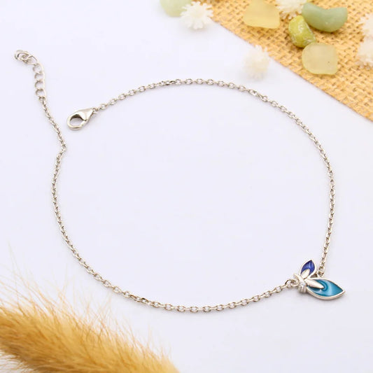 Sterling Silver Blue Leaf Charm Anklet