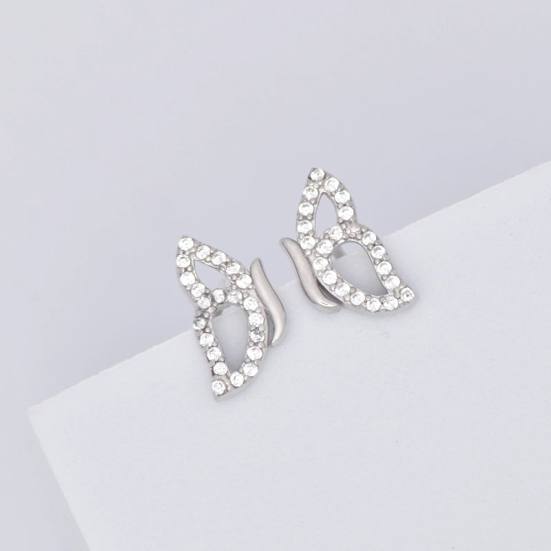Butterly Wing Silver Earring With Lab Grown Diamond Lining