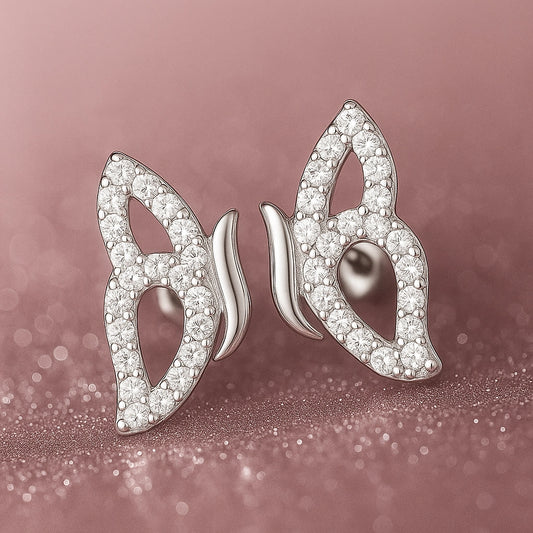 Butterly Wing Silver Earring With Lab Grown Diamond Lining
