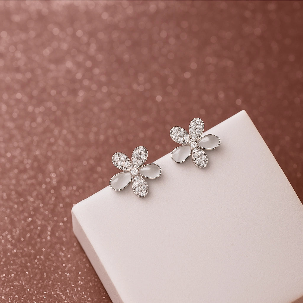 Silver Glinting Flower Earring