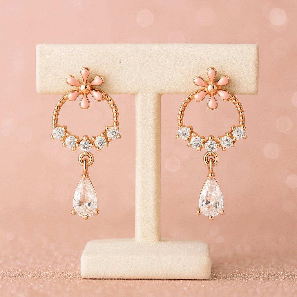 Rose Gold Hoop  Drop Earrings