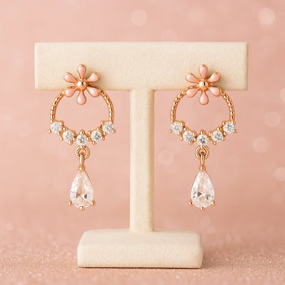 Rose Gold Hoop  Drop Earrings
