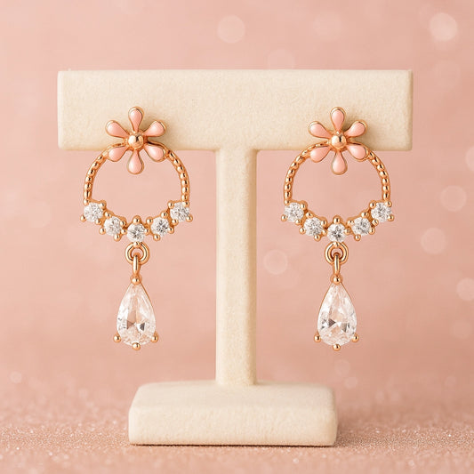 Rose Gold Hoop  Drop Earrings