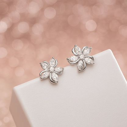 Silver Spiral Flower  Petal Earring