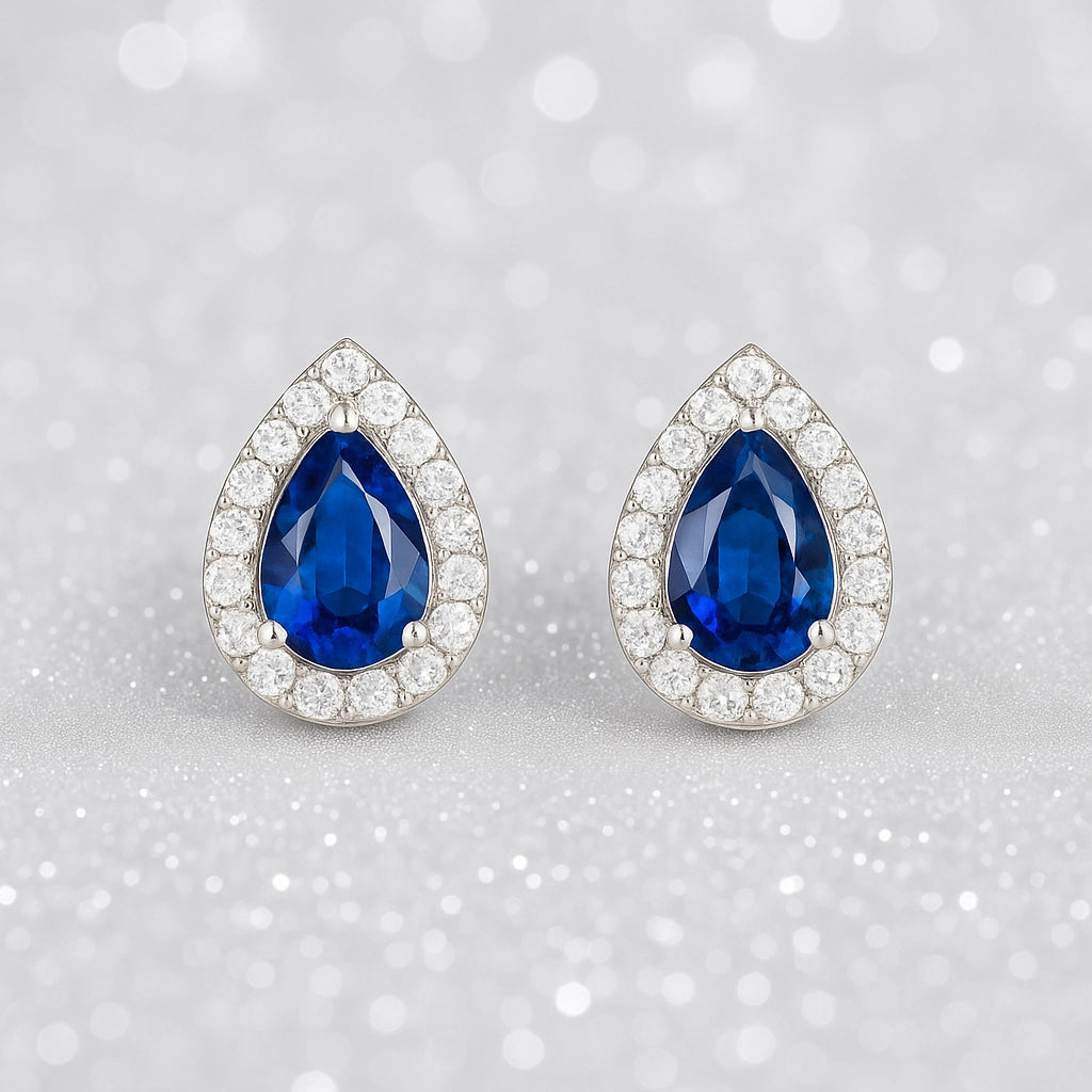 Silver Saphhire Blue Drop Earrings