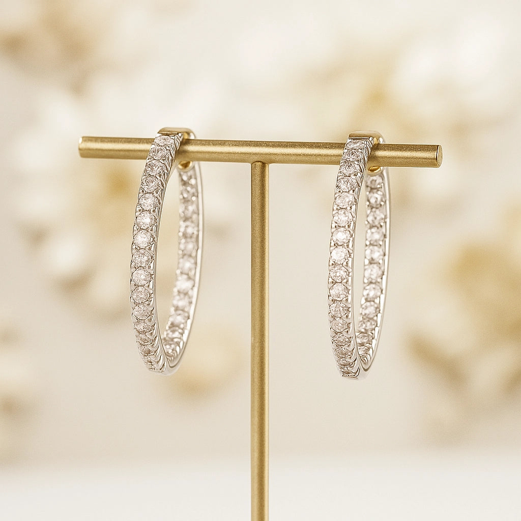 Glistening Rhodium Plated Silver Hoop Earrings