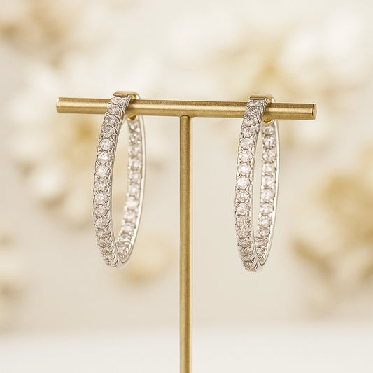 Glistening Rhodium Plated Silver Hoop Earrings