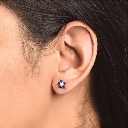 Vibrant  Blue Stone flower Silver Earrings