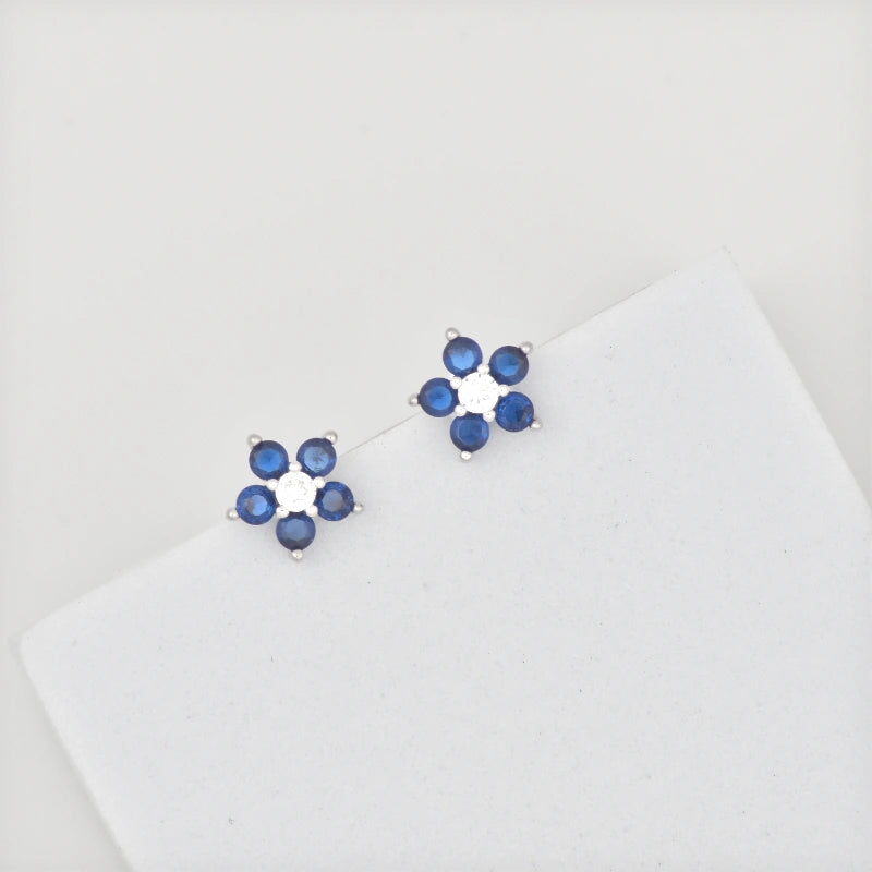 Vibrant  Blue Stone flower Silver Earrings