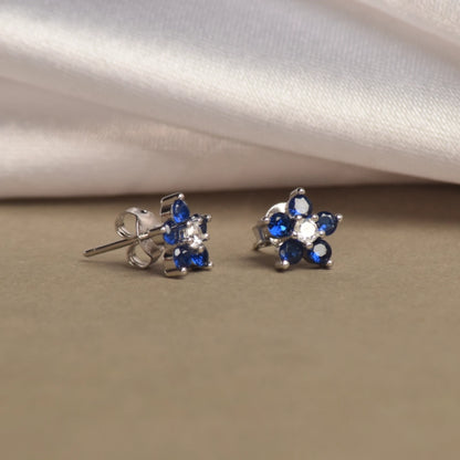 Vibrant  Blue Stone flower Silver Earrings