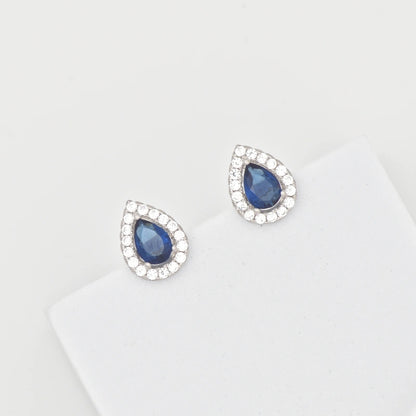 Silver Saphhire Blue Drop Earrings