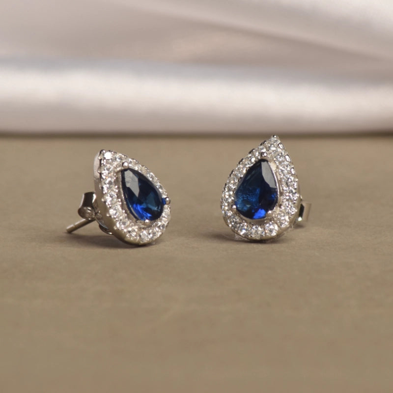 Silver Saphhire Blue Drop Earrings