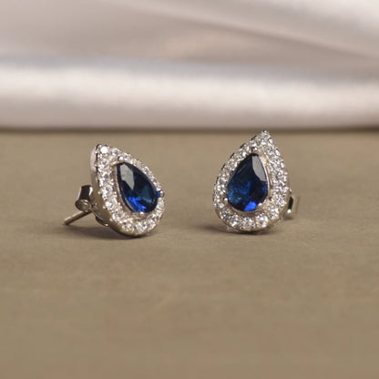 Silver Saphhire Blue Drop Earrings